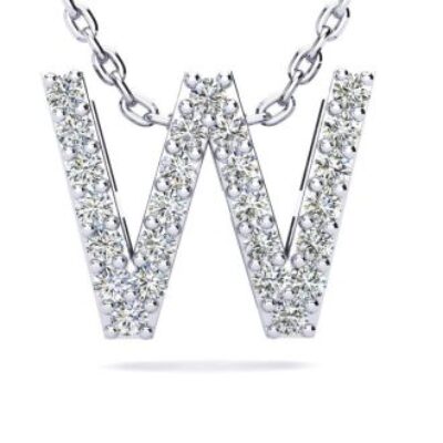 Diamond Initial Necklace | Letter W Initial Necklace In 14K White Gold | SuperJeweler