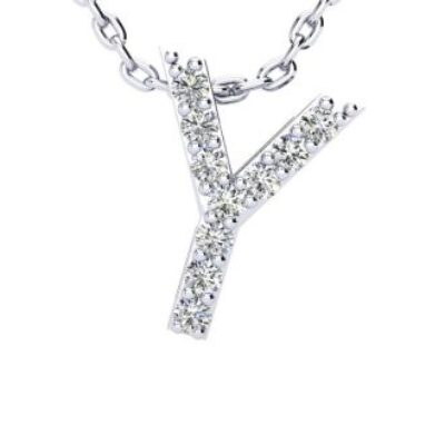 Diamond Initial Necklace | Letter Y Initial Necklace In 14K White Gold | SuperJeweler