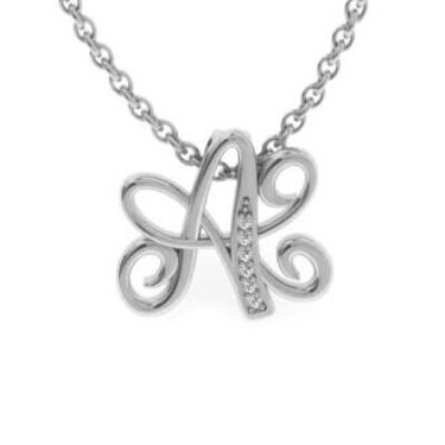 Diamond Initial Necklace | Letter A Initial Necklace In White Gold | SuperJeweler