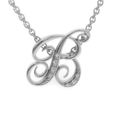 Diamond Initial Necklace | Letter B Initial Necklace In White Gold | SuperJeweler