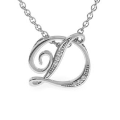 Diamond Initial Necklace | Letter D Initial Necklace In White Gold | SuperJeweler