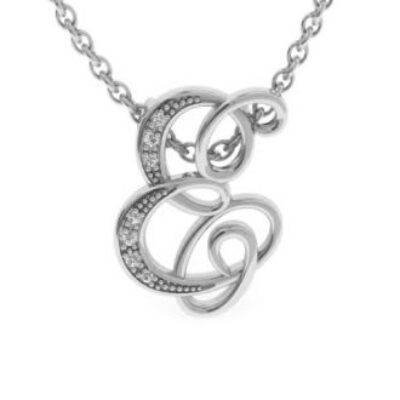 Diamond Initial Necklace | Letter E Initial Necklace In White Gold | SuperJeweler