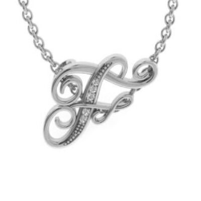 Diamond Initial Necklace | Letter F Initial Necklace In White Gold | SuperJeweler