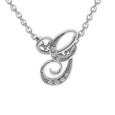 Diamond Initial Necklace | Letter G Initial Necklace In White Gold | SuperJeweler