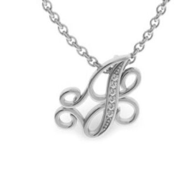 Diamond Initial Necklace | Letter J Initial Necklace In White Gold | SuperJeweler