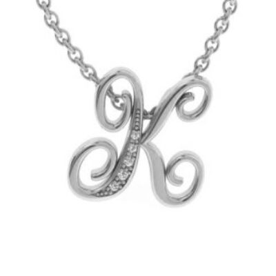 Diamond Initial Necklace | Letter K Initial Necklace In White Gold | SuperJeweler