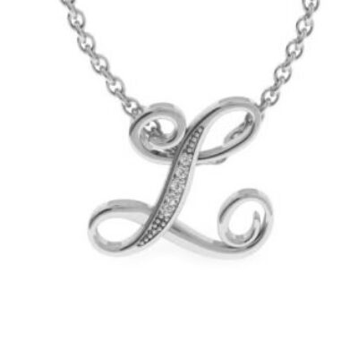 Diamond Initial Necklace | Letter L Initial Necklace In White Gold | SuperJeweler