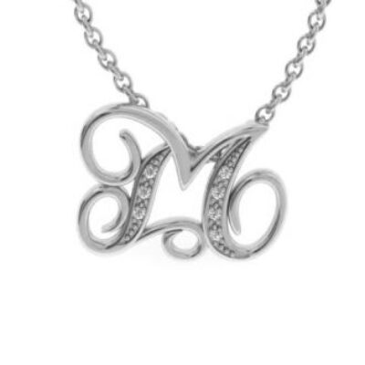 Diamond Initial Necklace | Letter M Initial Necklace In White Gold | SuperJeweler