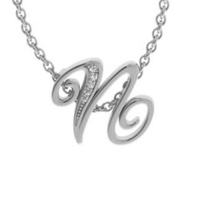 Diamond Initial Necklace | Letter N Initial Necklace In White Gold | SuperJeweler