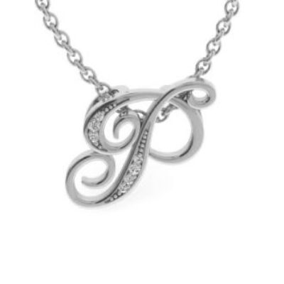 Diamond Initial Necklace | Letter P Initial Necklace In White Gold | SuperJeweler