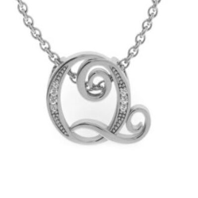 Diamond Initial Necklace | Letter Q Initial Necklace In White Gold | SuperJeweler