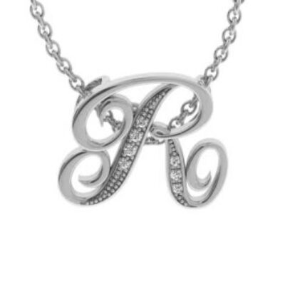 Diamond Initial Necklace | Letter R Initial Necklace In White Gold | SuperJeweler