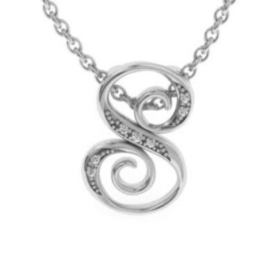 Diamond Initial Necklace | Letter S Initial Necklace In White Gold | SuperJeweler