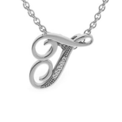 Diamond Initial Necklace | Letter T Initial Necklace In White Gold | SuperJeweler