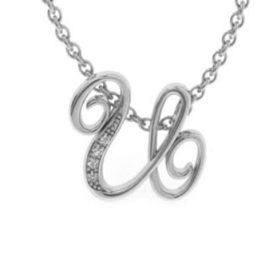 Diamond Initial Necklace | Letter U Initial Necklace In White Gold | SuperJeweler