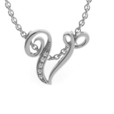 Diamond Initial Necklace | Letter V Initial Necklace In White Gold | SuperJeweler