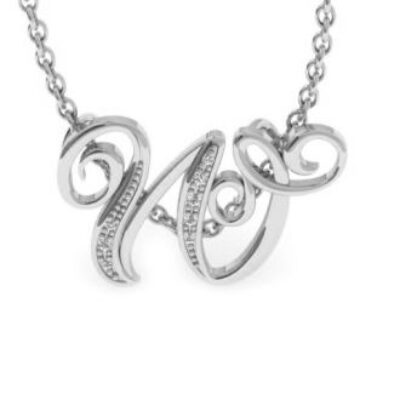 Diamond Initial Necklace | Letter W Initial Necklace In White Gold | SuperJeweler