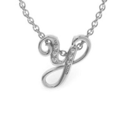 Diamond Initial Necklace | Letter Y Initial Necklace In White Gold | SuperJeweler