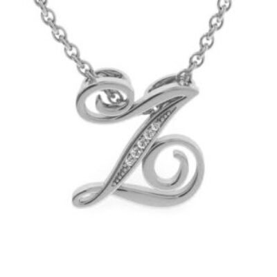 Diamond Initial Necklace | Letter Z Initial Necklace In White Gold | SuperJeweler