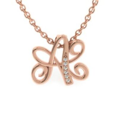 Diamond Initial Necklace | Letter A Initial Necklace In Rose Gold | SuperJeweler