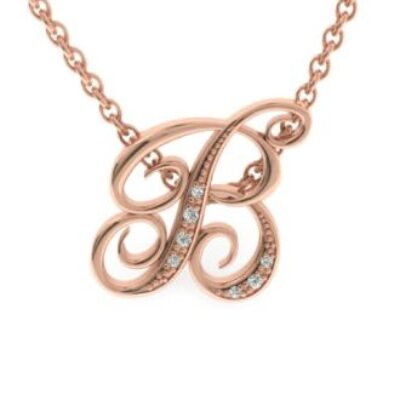 Diamond Initial Necklace | Letter B Initial Necklace In Rose Gold | SuperJeweler