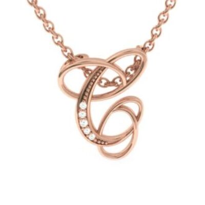 Diamond Initial Necklace | Letter C Initial Necklace In Rose Gold | SuperJeweler