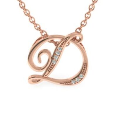 Diamond Initial Necklace | Letter D Initial Necklace In Rose Gold | SuperJeweler