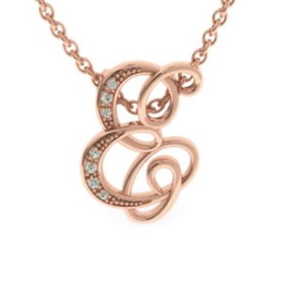 Diamond Initial Necklace | Letter E Initial Necklace In Rose Gold | SuperJeweler