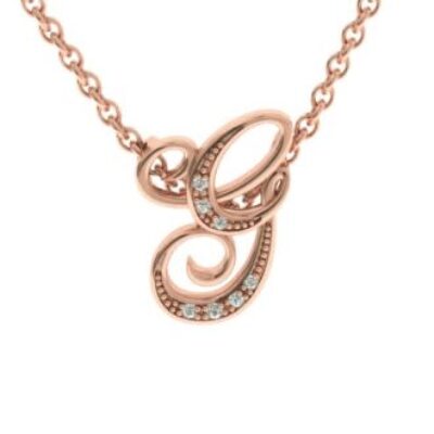 Diamond Initial Necklace | Letter G Initial Necklace In Rose Gold | SuperJeweler