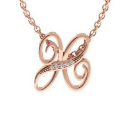 Diamond Initial Necklace | Letter H Initial Necklace In Rose Gold | SuperJeweler