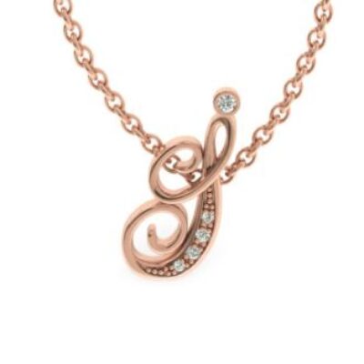 Diamond Initial Necklace | Letter I Initial Necklace In Rose Gold | SuperJeweler