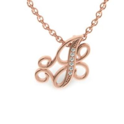 Diamond Initial Necklace | Letter J Initial Necklace In Rose Gold | SuperJeweler