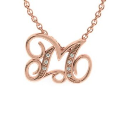 Diamond Initial Necklace | Letter M Initial Necklace In Rose Gold | SuperJeweler