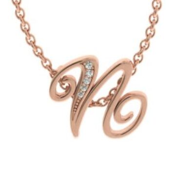 Diamond Initial Necklace | Letter N Initial Necklace In Rose Gold | SuperJeweler