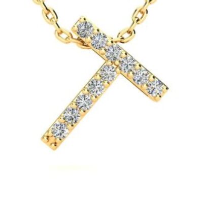 Diamond Initial Necklace | Letter T Initial Necklace In 14K Yellow Gold | SuperJeweler