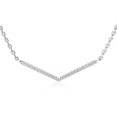 1/5ct V Bar Diamond Necklace, Sterling Silver, 18 Inches