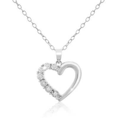 IGI Certified 0.04 Carat Diamond Heart Necklace In Sterling Silver, 18 Inches