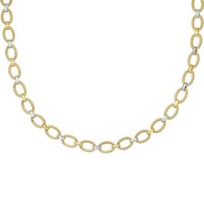 14 Karat Yellow & White Gold 18 Inch Twisted Oval Link Necklace