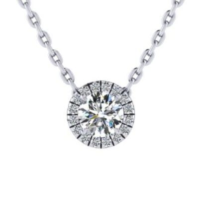 Halo Diamond Necklace | 7/8ct Halo Diamond Necklace In 14K White Gold | SuperJeweler