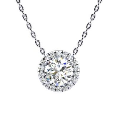 Halo Diamond Necklace | 1 1/5ct Halo Diamond Necklace In 14K White Gold | SuperJeweler