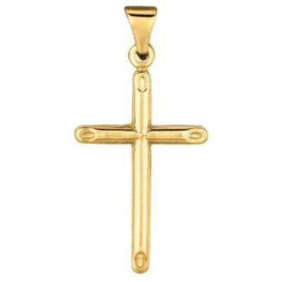 Diamond Cross Necklace | 14 Karat Yellow Gold 37×18.9mm All Shiny Small Cross Pendant