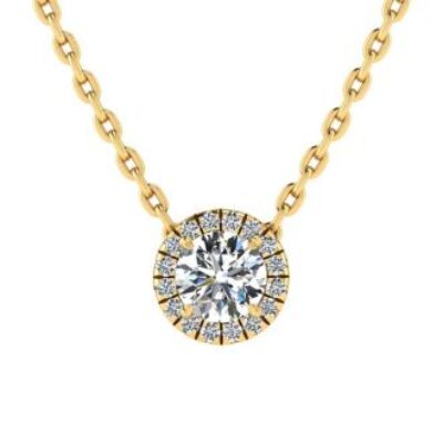 Halo Diamond Necklace | 1/2ct Halo Diamond Necklace In 14K Yellow Gold | SuperJeweler