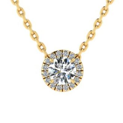 Halo Diamond Necklace | 7/8ct Halo Diamond Necklace In 14K Yellow Gold | SuperJeweler