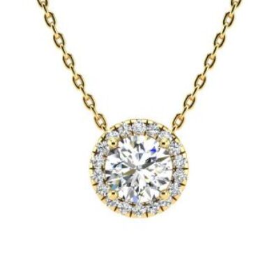 Halo Diamond Necklace | 1 1/5ct Halo Diamond Necklace In 14K Yellow Gold | SuperJeweler