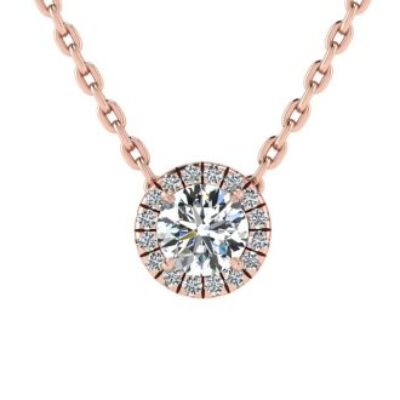 Halo Diamond Necklace | 7/8ct Halo Diamond Necklace In 14K Rose Gold | SuperJeweler