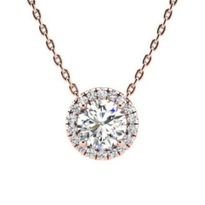 Halo Diamond Necklace | 1 1/5ct Halo Diamond Necklace In 14K Rose Gold | SuperJeweler