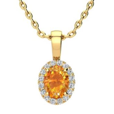 November Birthstone | Citrine Necklace | 3/4ct Oval Citrine and Halo Diamond Necklace In 14K Yellow Gold | SuperJeweler