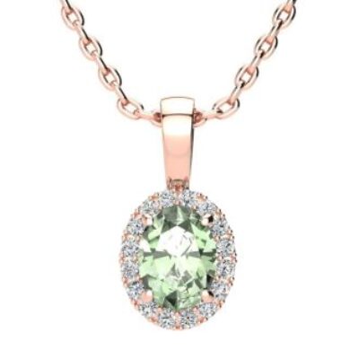 Green Amethyst | Green Amethyst Necklace | 3/4ct Oval Green Amethyst and Halo Diamond Necklace In 14K Rose Gold With 18 Inch Chain | SuperJeweler