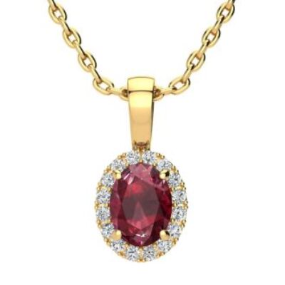 Ruby Necklace | July Birthstone | 1ct Oval Ruby and Halo Diamond Necklace In 14K Yellow Gold | SuperJeweler