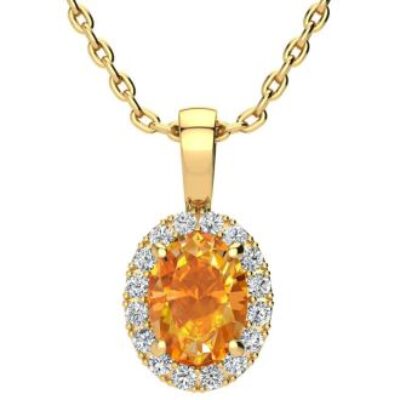 November Birthstone | Citrine Necklace | 1 1/4ct Oval Citrine and Halo Diamond Necklace In 14K Yellow Gold | SuperJeweler